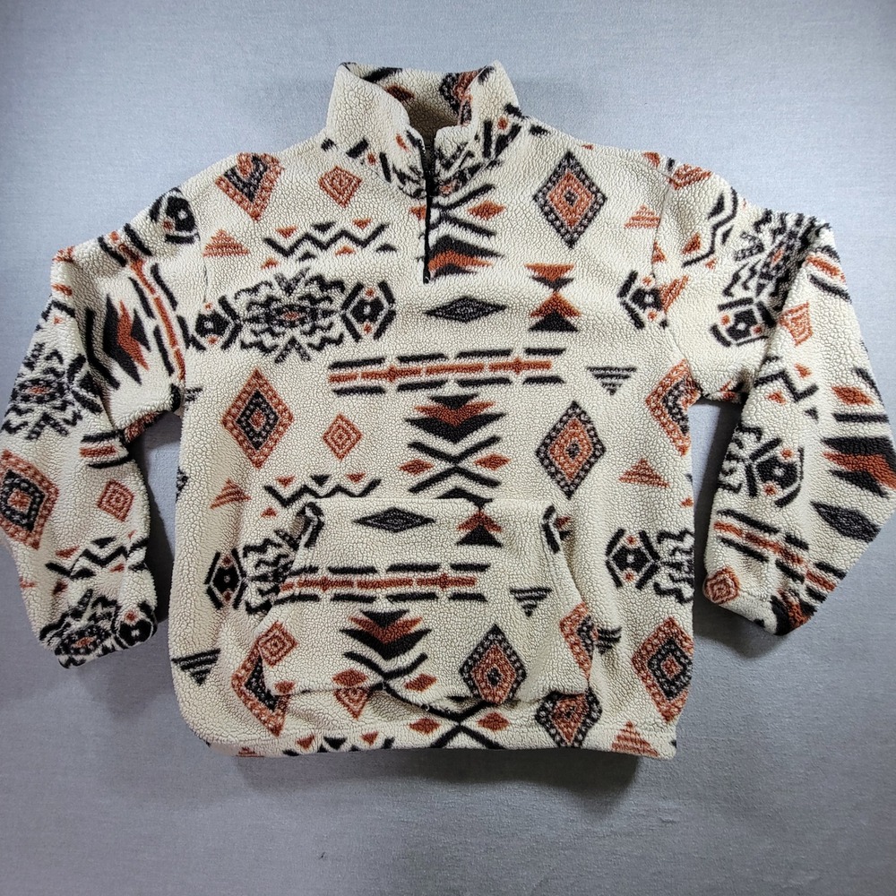 Unbranded Sherpa Fleece Pullover Mens XL Cream Tribal Aztec Excellent 1/4 Zip